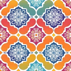 Indian patola seamless pattern with intricate motifs and colorful gradients