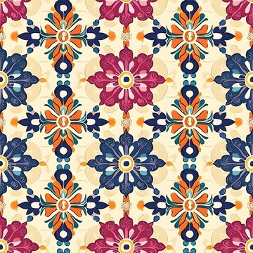 Indian patola seamless pattern with intricate motifs and colorful gradients