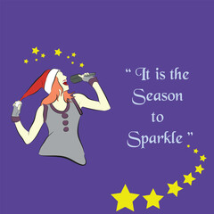 Christmas greeting card with a singing woman in the background