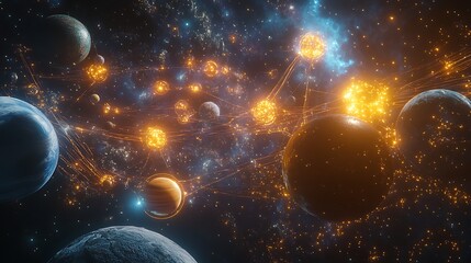 Obraz premium Cosmic explosion, planets collide, energy flows.