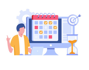 Schedule time management, strategy, target, deadline concept, planner, planning and organization, flat vector illustration banner for website