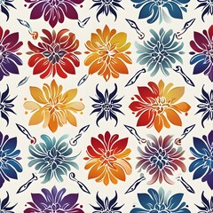 Indian patola seamless pattern with intricate motifs and colorful gradients
