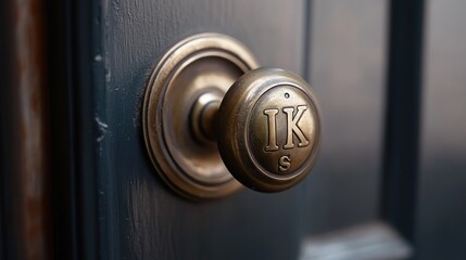 Brass Door Knob with Engraved Initials