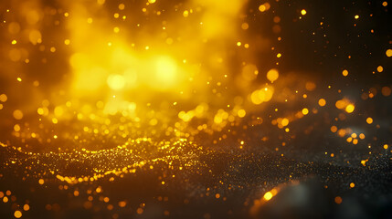 Glowing Golden Particles on Dark Background with Soft Bokeh Effect and Sparkling Light Reflections for Artistic and Abstract Designs