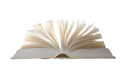 Open book with fanned pages, showcasing content.