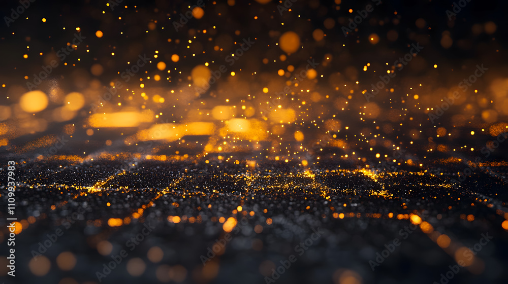 Poster abstract glowing particles floating over a dark textured surface creating a magical and dreamlike at