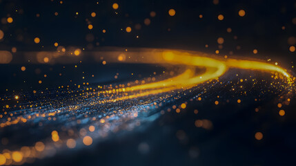 Obraz premium Abstract flow of golden and blue lights creating vibrant trails against a dark background, suitable for enhancing various creative projects and designs