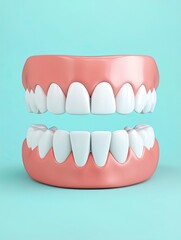 Obraz premium White teeth, 3D illustration of teeth on light blue background.