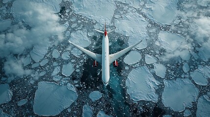 Fototapeta premium Airplane Flying Over Pristine Polar Landscape Symbolizing and Adventure
