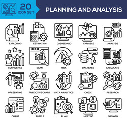 Planning and Analysis Line Icon Set Collection