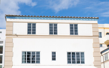 Architectural building. Art deco. Architectural district Art Deco. Modern building of Miami beach. Ocean drive. Miami Beach in Ocean Drive Florida. Art Deco building architecture. 23rd Street