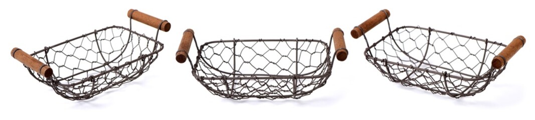 wire basket on white background