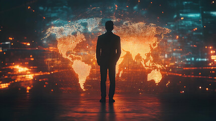Fototapeta premium Global business insights digital economy infographic visualization urban setting professional perspective future trends analysis