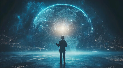 Fototapeta premium Future vision business professional analyzing global data digital world high-tech environment futuristic conceptual view