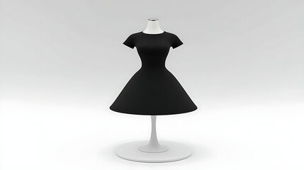 A black dress displayed on a mannequin against a plain background.