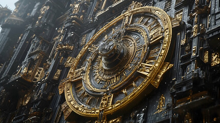 Obraz premium Intricate mechanical clockwork fantasy city digital artwork ambient environment close-up view futuristic aesthetics for seo impact