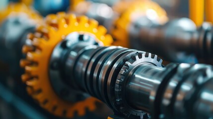 Obraz premium Close-up of industrial gears and machinery components with vibrant colors and intricate details.