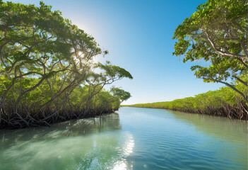 lush river delta at ocean edge
