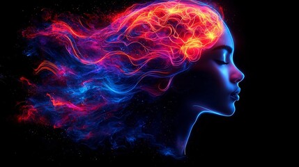 Glowing Neon Brain Floating Above a Dark Background Symbolizing Cognitive Creativity and Innovative Ideas