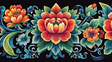 Vivid Floral Arrangement with Intricate Leaf Designs