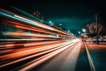 Fast-moving traffic captured in long exposure. 