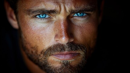 Fototapeta premium Intense Gaze of a Man Grappling with an Impending Decision Capturing Anxiety and Uncertainty