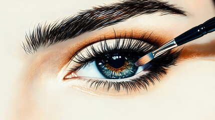 Naklejka premium Makeup application close-up eye makeup techniques cosmetic studio beauty content indoor environment artistic perspective for enthusiasts