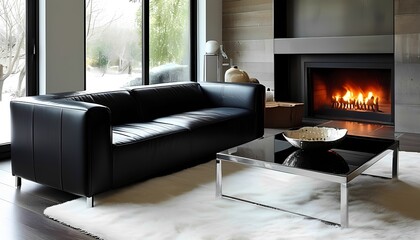 Modern living room with cozy sofa and sleek coffee table home interior design minimalist style natural light serenity