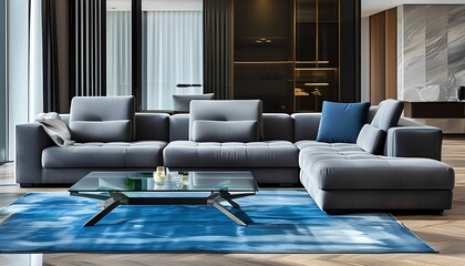 Obraz premium Contemporary living room design modern home interior photography stylish environment wide angle aesthetic appeal