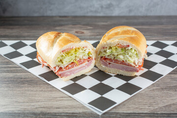 A view of an Italian sandwich.