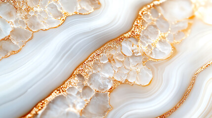 Stunning abstract marbled texture in white and gold, evoking elegance and luxury with organic wave patterns.