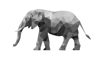 A geometric representation of an elephant in a low-poly style.