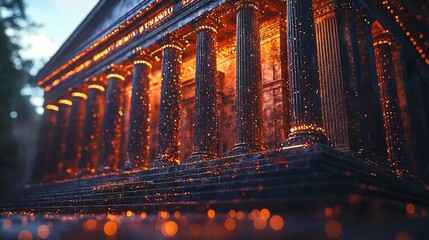 Futuristic Bank with Glowing Cash Flow Streams Representing Business Account Transactions