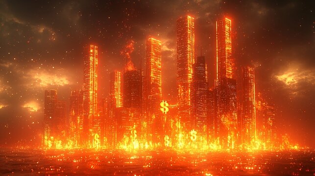 Glowing Dollar Filled Cityscape Symbolizing Thriving Urban Business Environment