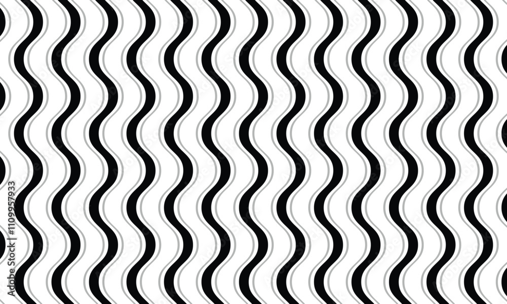 Poster abstract monochrome geometric black grey smooth wave line pattern art can be used background.