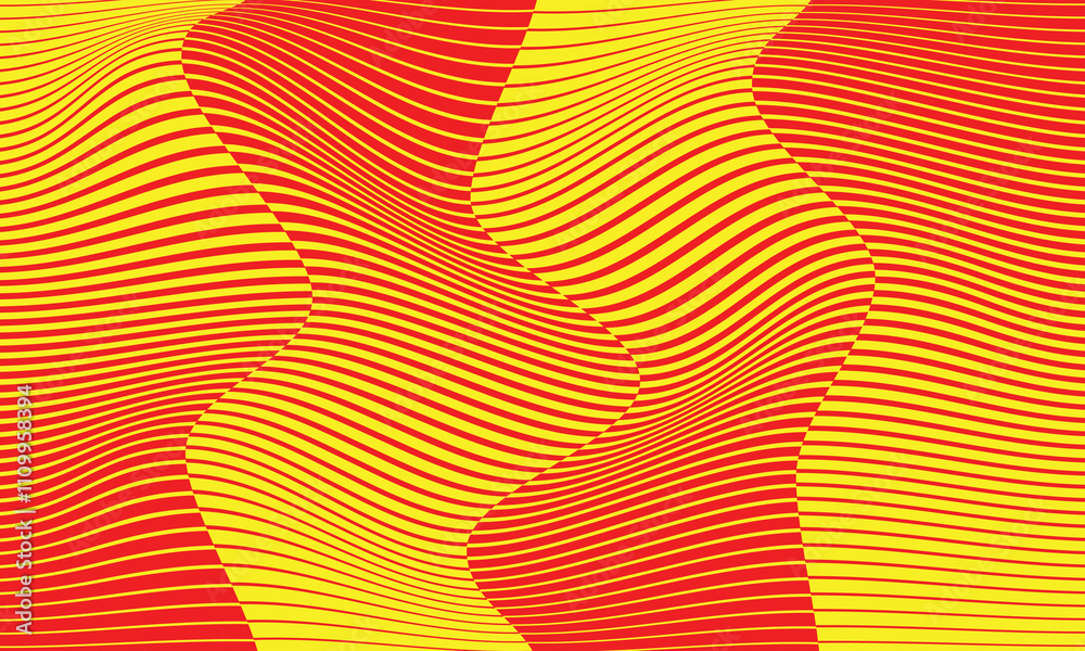 Aufkleber abstract monochrome geometric red big to small irregular wave line pattern on yellow can be used background.