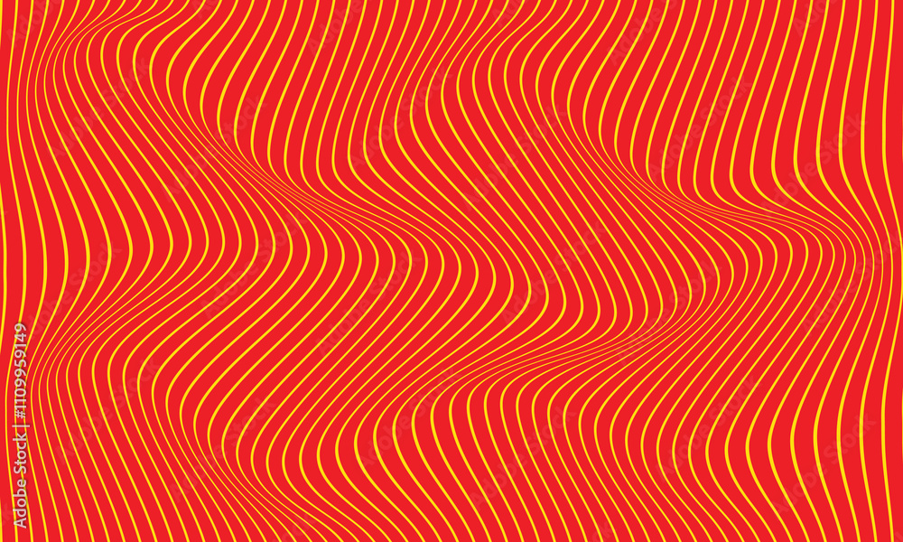 Poster abstract monochrome geometric yellow thin line wave pattern on red can be used background.