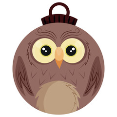 christmas tree decoration bauble icon with brown owl design, for various textiles, posters or banners