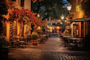 Naklejka premium City Escape: Highlight a cosmopolitan drink with a quaint village square in a bustling city.