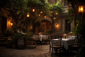 Candlelit Courtyard: Showcase a moody cocktail with the warm glow of candles in a village courtyard.