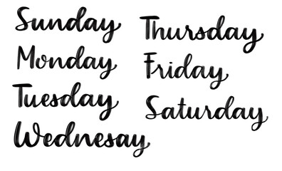 names of the days in a week hand drawn lettering