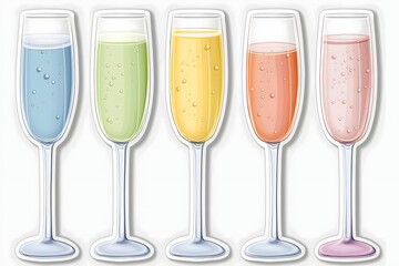 Cute 3D Champagne Glasses Illustration Sticker
