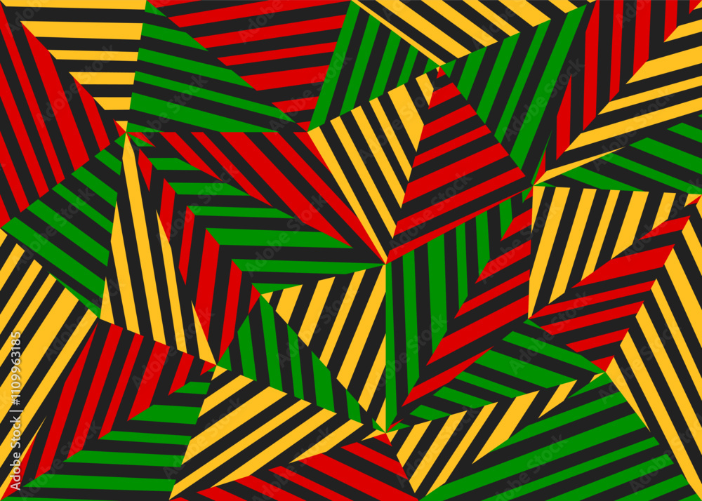 Poster abstract background with colorful geometric triangle and stripe pattern and with rastafari color the