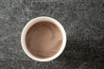 A top down view of a cup of hot chocolate.