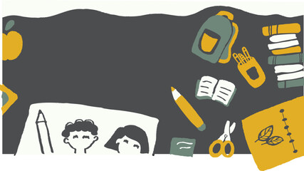 Back to School Background. Classroom-themed design. Hand-drawn school elements. Engraved books and stationery. School background vector art. Vector illustration of school supplies. Hand-drawn back-to-