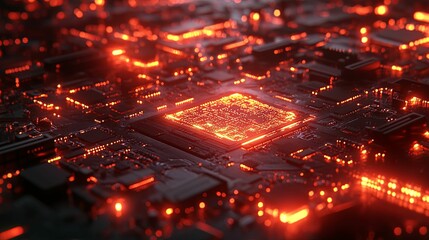 Fototapeta premium Illuminated Central Processing Unit On Circuit Board