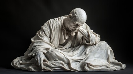 Marble Sculpture of a Seated Man in Contemplation
