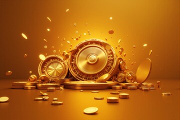 Obraz premium Golden Casino Roulette Wheel Explosion Luxury Gambling Fortune Riches Success