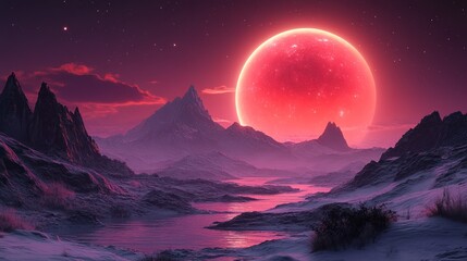 Red Giant Over Mountains