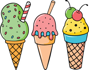 set of sweet ice creams for summer kids white background vector illustration